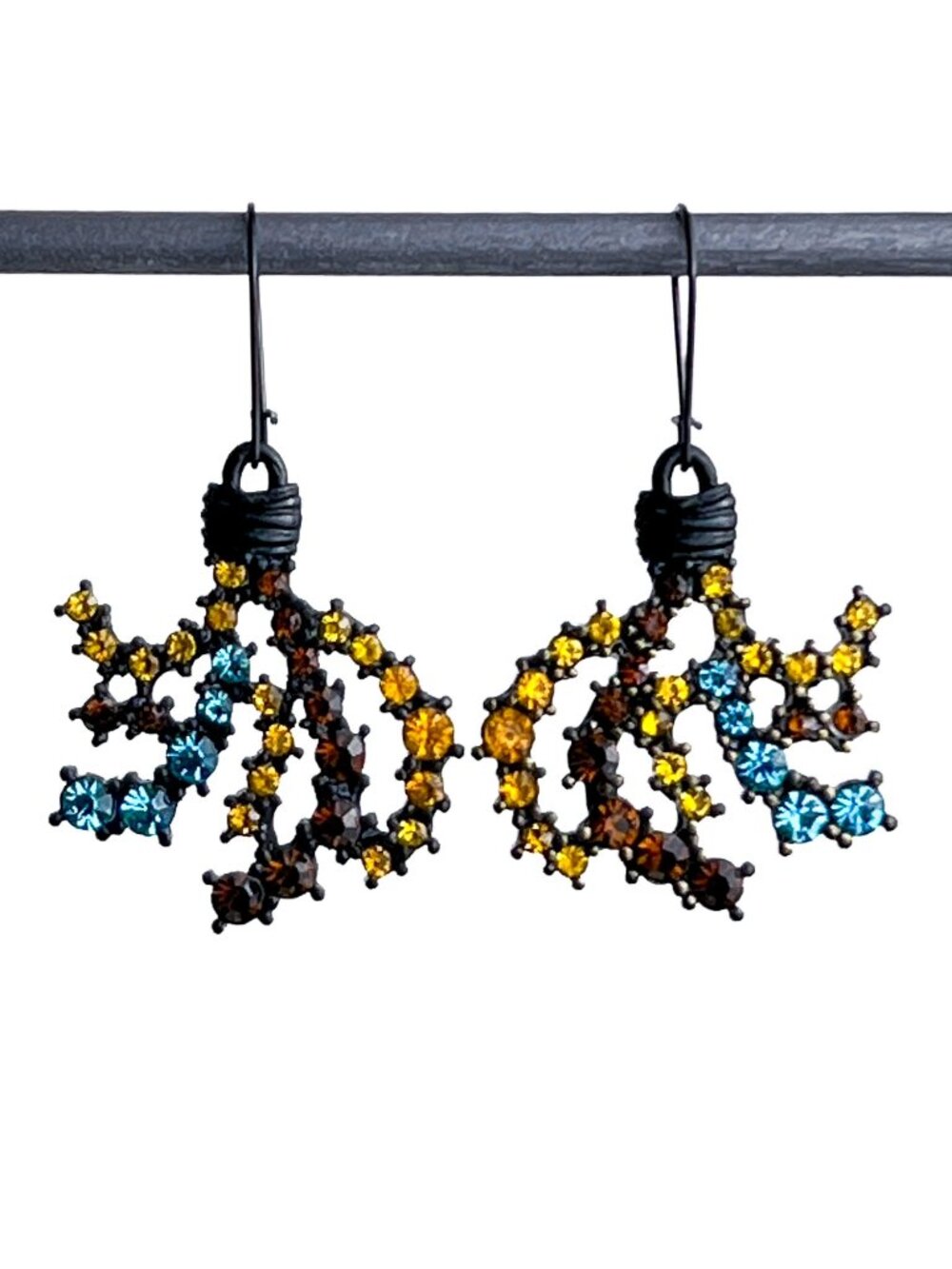 Vintage Style Gothic Rhinestone Statement Drop Earrings Black Blue Amber